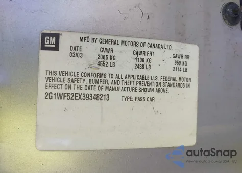 2003 Chevrolet Impala из США, поврежденный, VIN 2G1WF52EX39348213